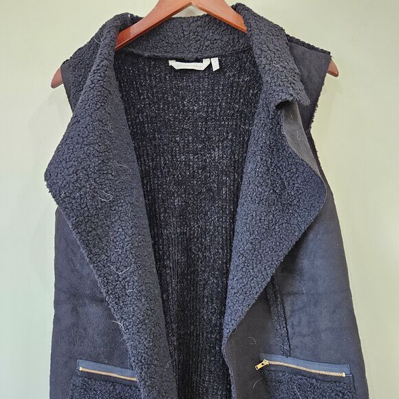 Soft Surroundings Womens Boucle Knit Cardigan Sweater Vest Medium Black Chenille - Picture 2 of 9